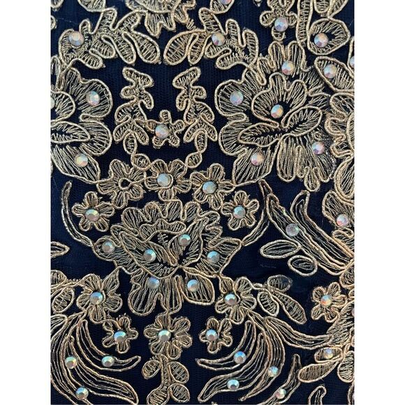 Rare Editions Girl's Mesh Embroidered Floral Sleeveless Dress Blue Gold Size 10 - Picture 3 of 5